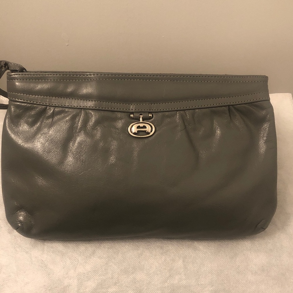 Etienne Agner Vintage Charcoal Leather Pouch, Excellent Condition